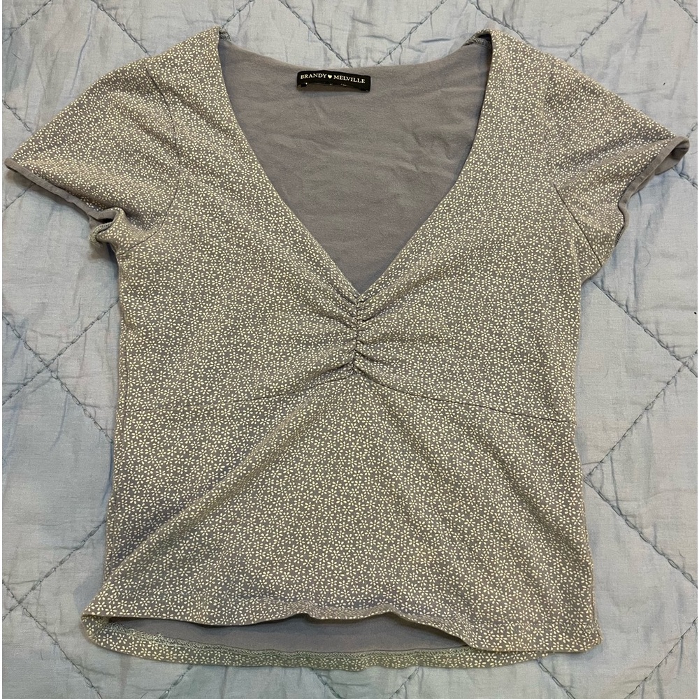 Brandy Melville blue floral baby tee